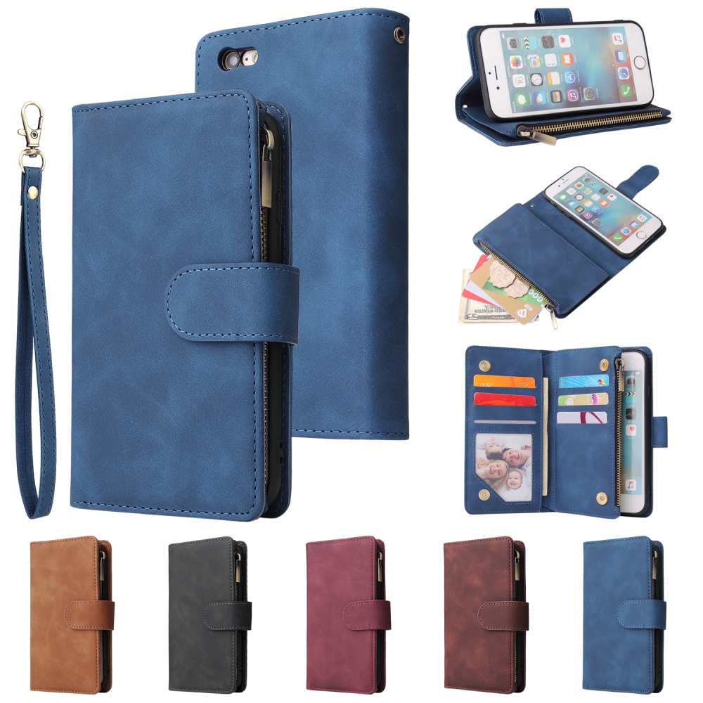 For iPhone 6 / 6S plus 7 8 Smart Phone Cover Coin Pocket with Cards Bracket Zipper PU Leather Case - Image 2