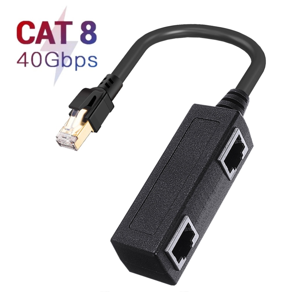 RJ45 Ethernet Splitter Cable Rj45 1 Male To 2 Female Port Lan Network Adapter Black - Image 2