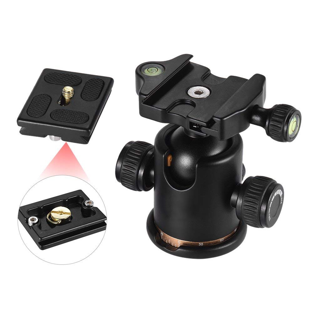 Tripod Head Aluminum Alloy Ball with Quick Release Plate 1/4"" Screw for Camera black - Image 2