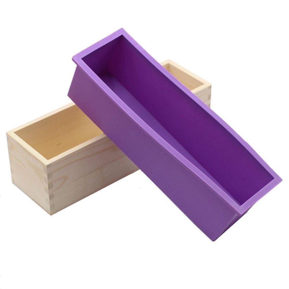 42 Ounce Rectangular Soap Silicone Loaf Mold Wood Box Set for Toast Candle Making Purple 2 in 1 - Image 2