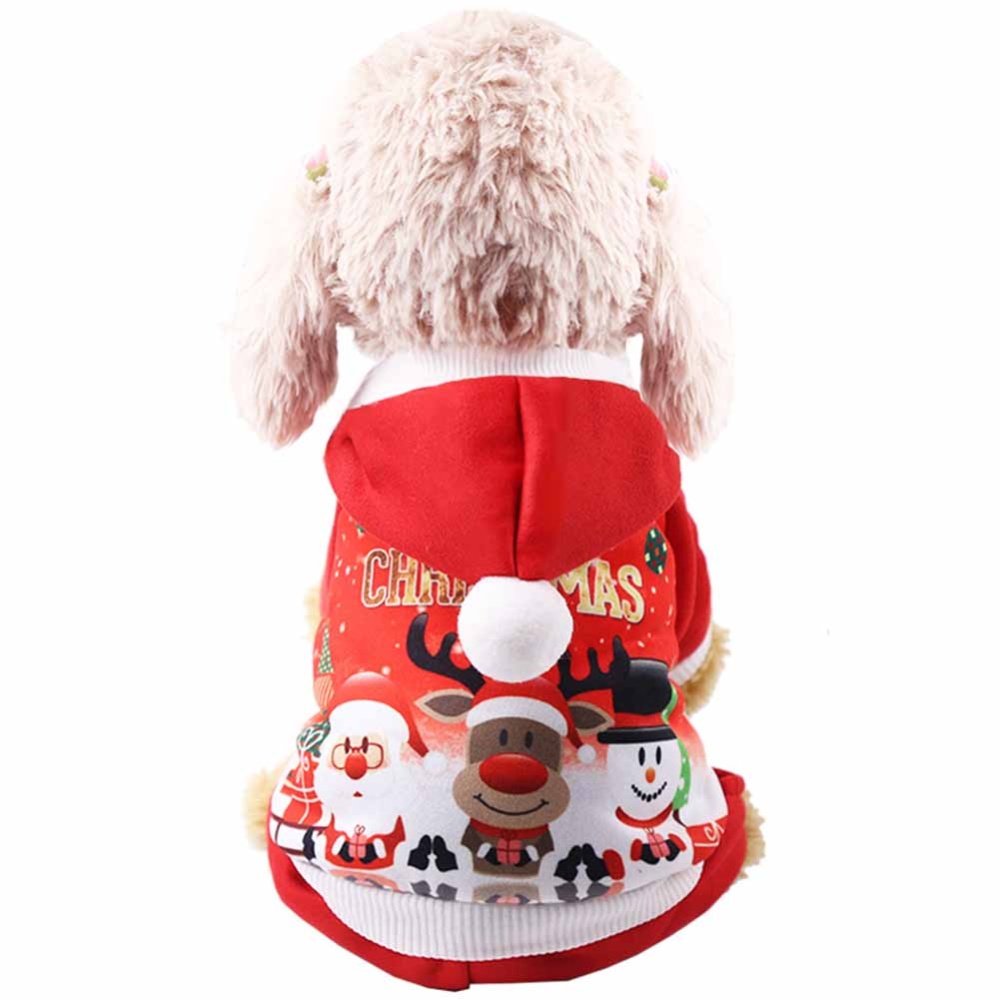 Christmas Pet Dog Clothes Plush Xmas Costume Hoodie Jacket for Small Medium Red_M back length 30cm