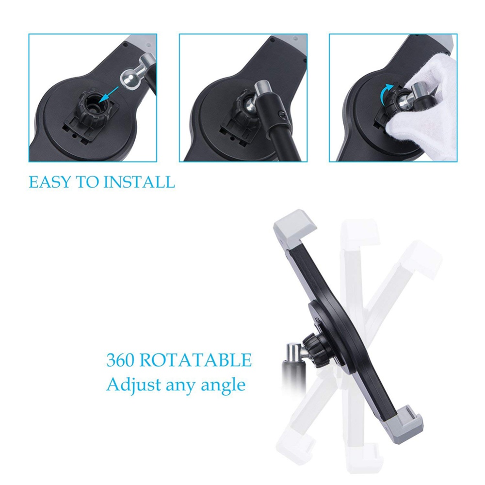 Foldable Adjustable 360 Rotating Stand Tripod Mount for iPad Tablets Phone black - Image 2