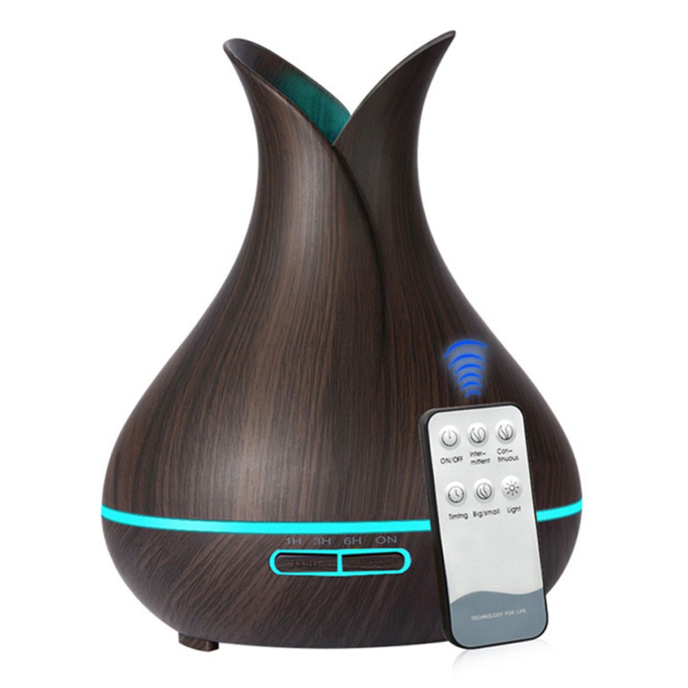 400ML Wooden Aroma Essential Oil Diffuser Mist Humidifier Aromatherapy with Remote Control for Home Maker EU Plug