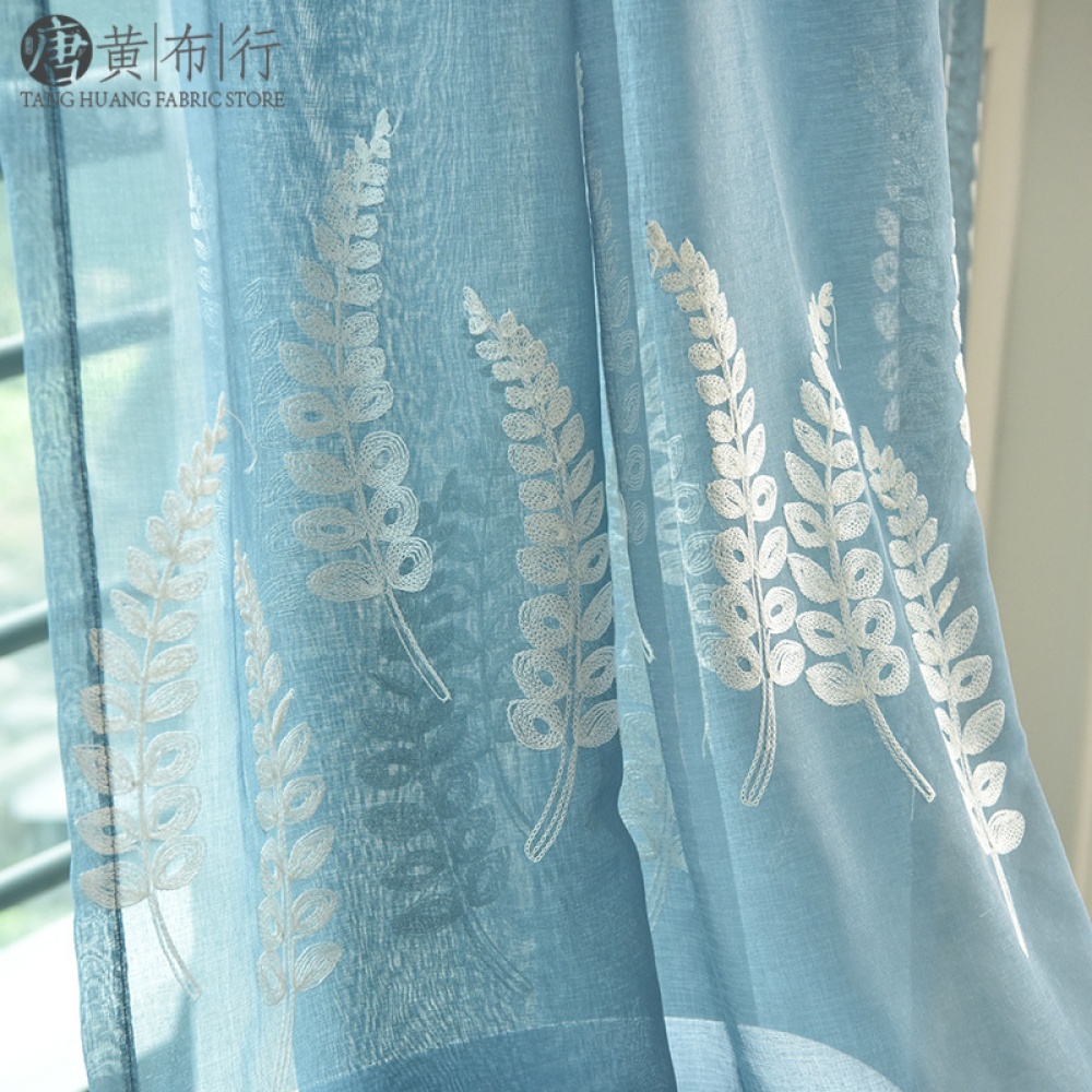 Lavender Embroidery Tulle Curtain for Home Living Room Bedroom Shading blue_1 * 2.5 meters - Image 2