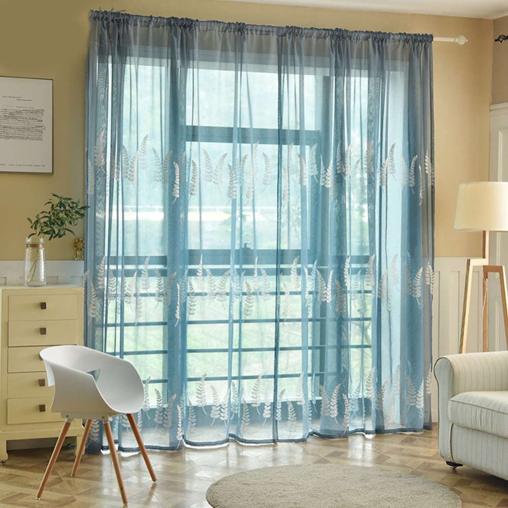 Lavender Embroidery Tulle Curtain for Home Living Room Bedroom Shading blue_1 * 2.5 meters - Image 3