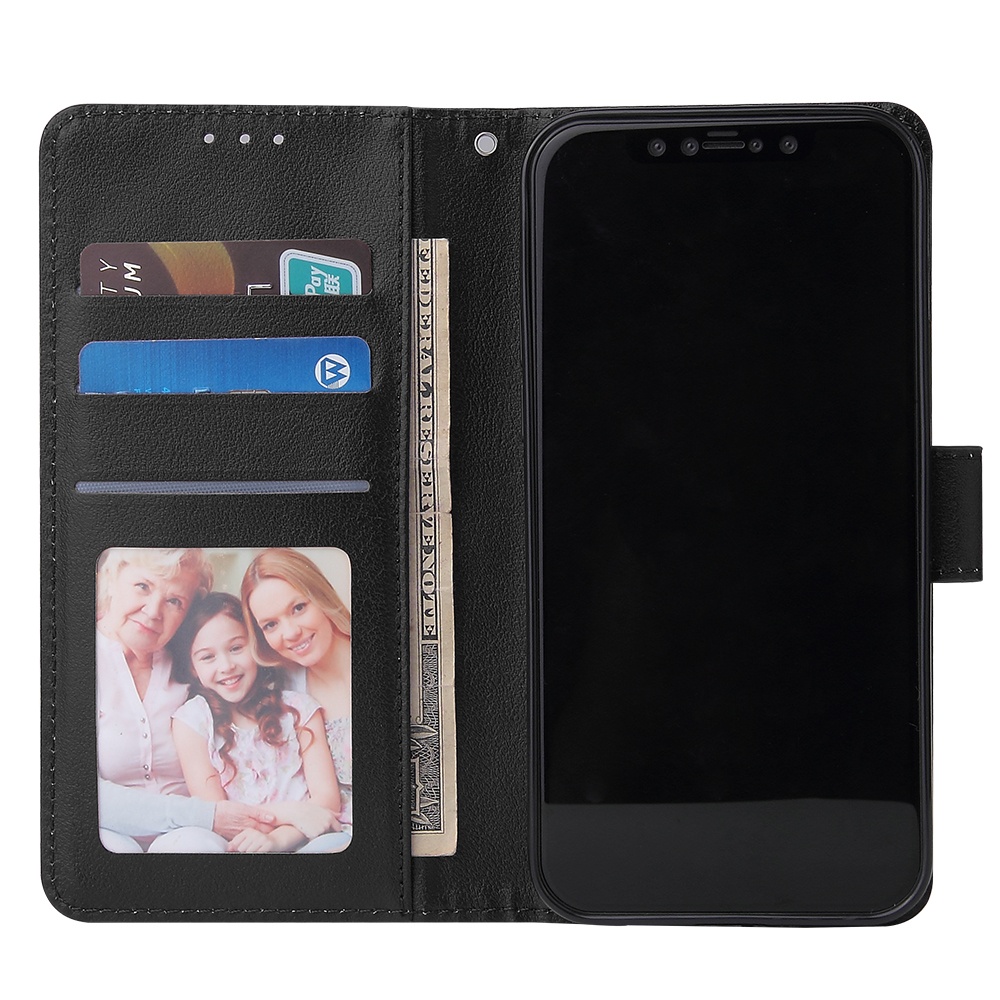 For Iphone 12 5.4 inch/6.1 inch/ 6.7 inch PU Leather Three-card Photo Frame Front Buckle Mobile Phone shell black - Image 2