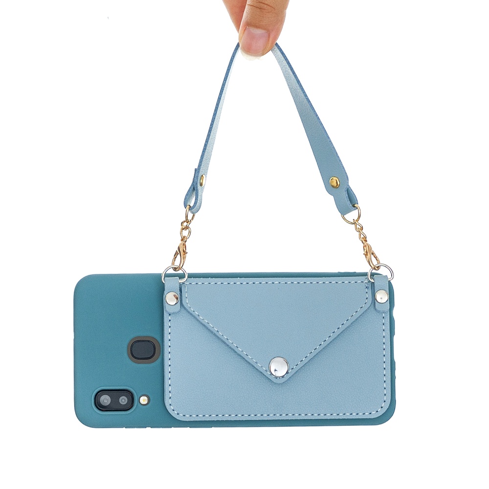 For HUAWEI P20/ P20 Lite/P20 Pro Mobile Phone Cover with Pu Leather Card Holder + Hand Rope Straddle blue - Image 2