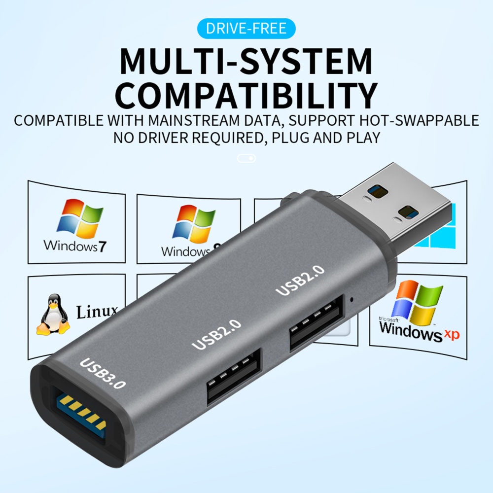 Usb 3.0 Hub Splitter 3-in-1 Computer Extensions Multi-port Adapter Station Portable Data Grey - Image 2