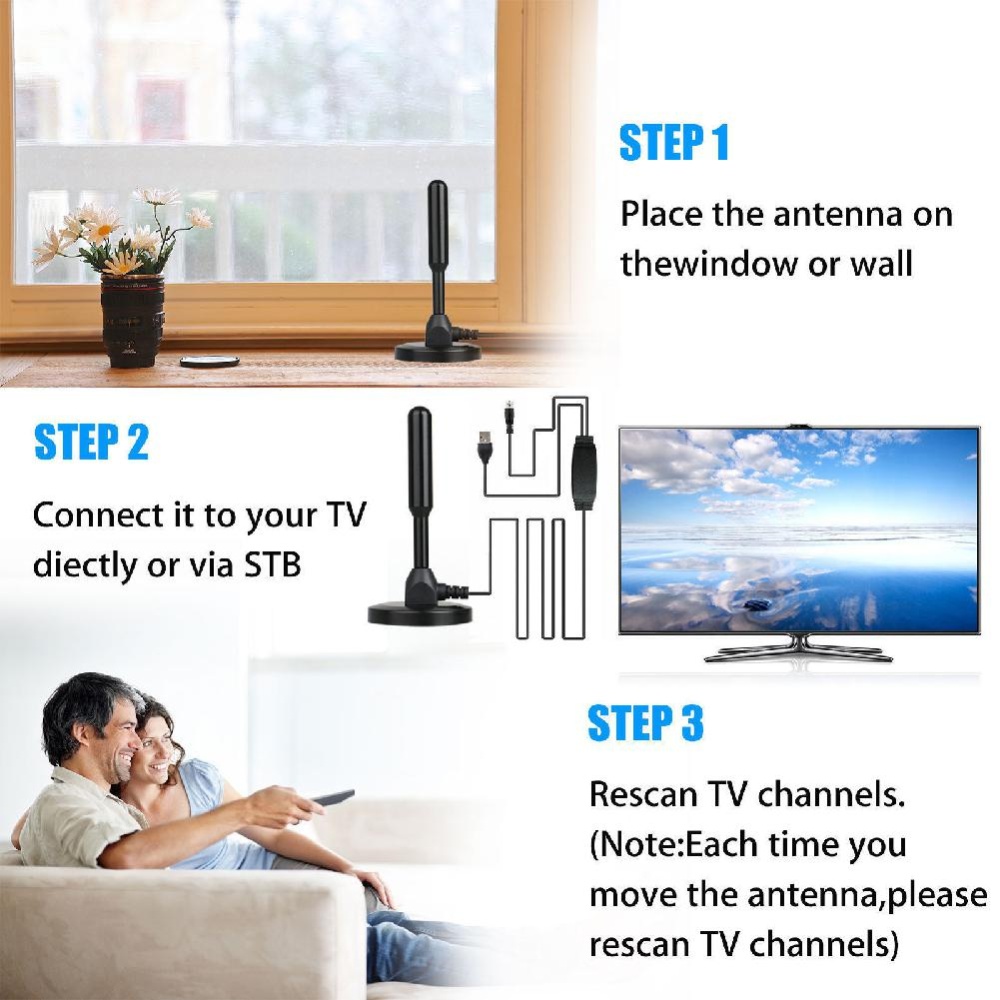 Indoor Digital HDTV TV Antenna 25dBi LNA High Gain Aerial Amplified 500Mile Range VHF UHF Freeview black - Image 2