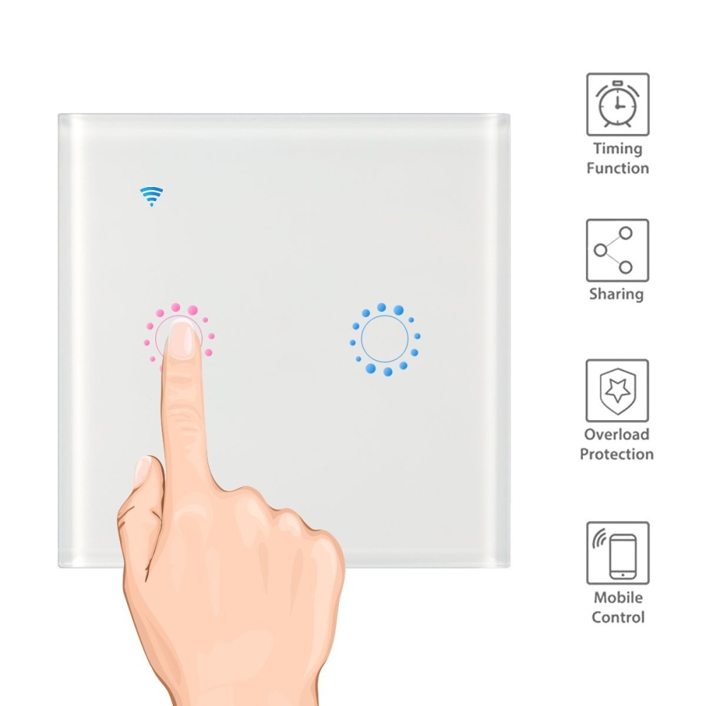 Intelligent WIFI Touch Remote Control Switch Voice Smart Panel (2 channels) white_EU/UK Plug - Image 3