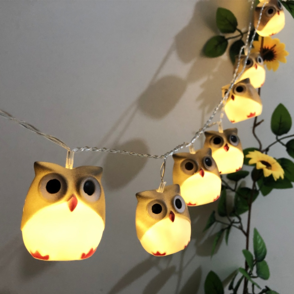 LED Christmas Halloween Scary Owl String Lights for Home Bar Patio Indoor Outdoor Wedding Decoration Flash Yellow Pink - White - Image 3