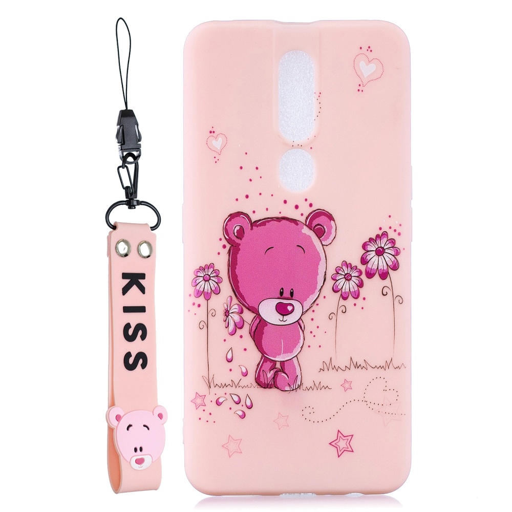 For OPPO F11 PRO Cartoon Lovely Coloured Painted Soft TPU Back Cover Non-slip Shockproof Full Protective Case with Lanyard Light pink - Image 2