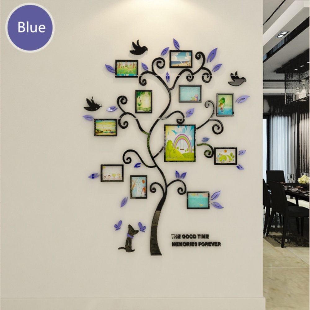 3D Acrylic Crystal Wall Sticker Living Room Bedroom Cozy Pictures Tree Stickers Home Decoration Dark blue