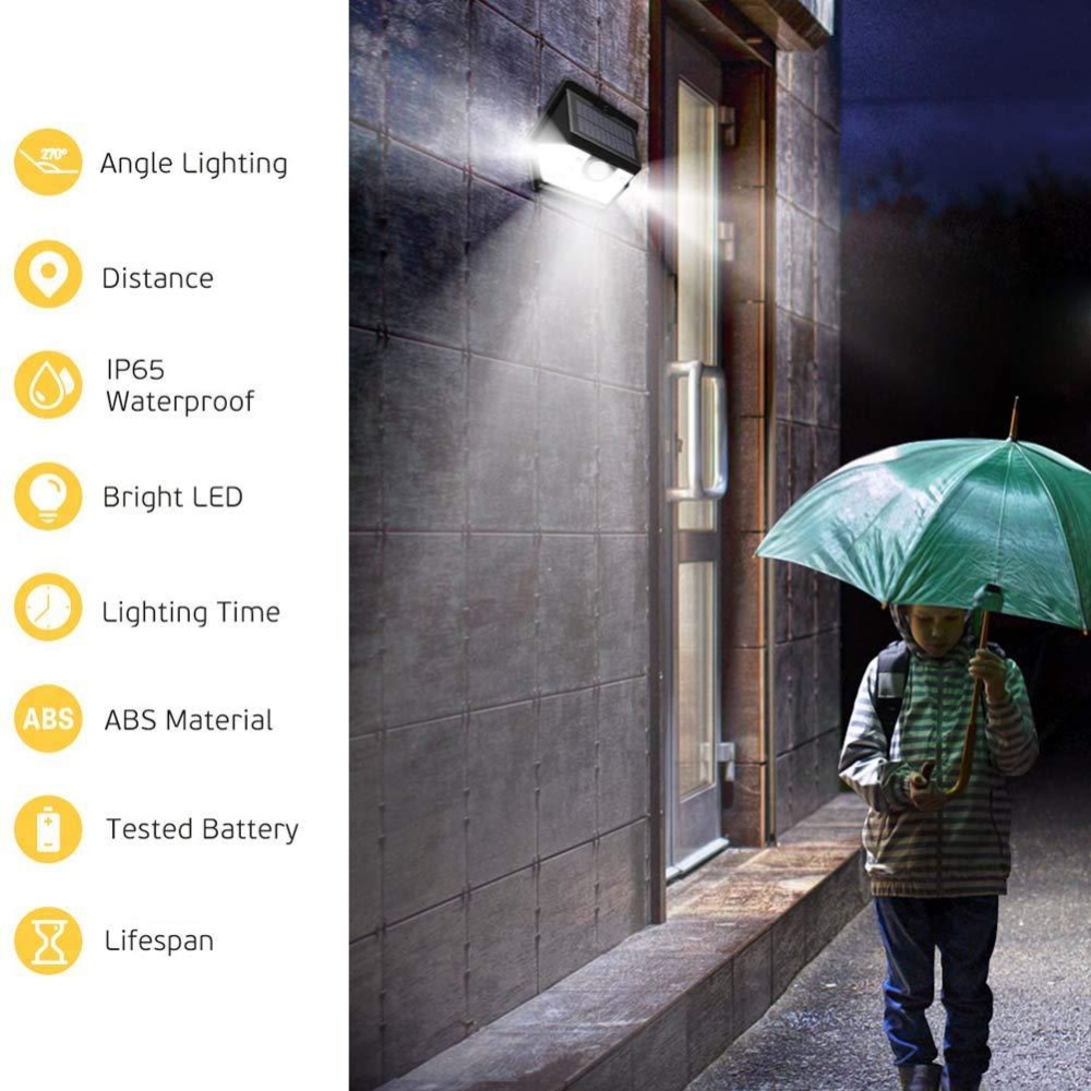 44LEDs 64COB Solar Light Motion Sensor 3 Sided Garden Outdoor Yard Security Wall Lamp for 44 (three-function removable battery) - Image 2