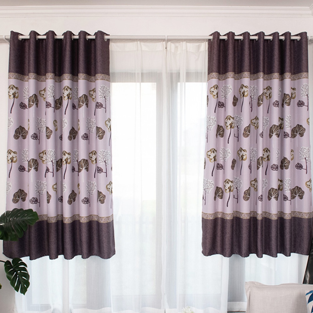 100*200cm Blackout Curtain Leaf Print Perforated Drapes for Home Bedroom Balcony Decoration purple_100*200cm (W*H) - Image 2