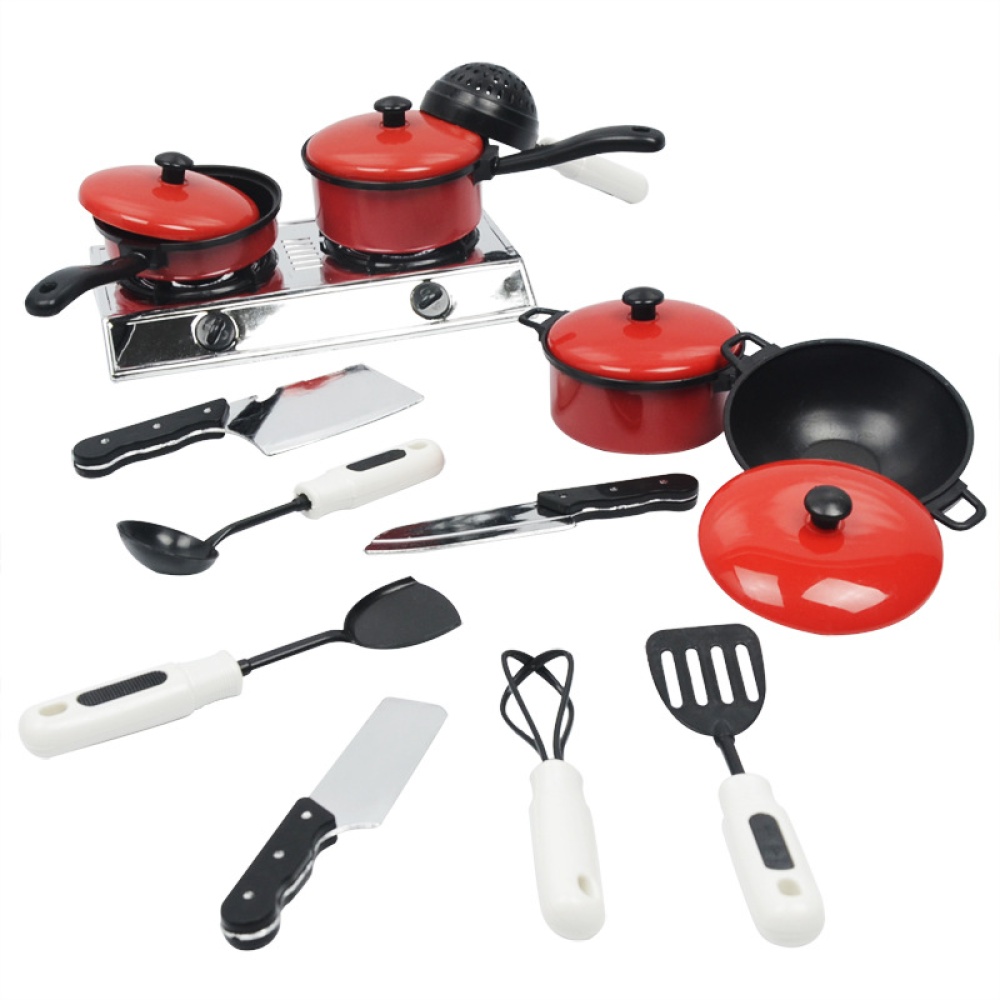 13pcs/set Children Play House Game Props Simulation Kitchen Utensils Children's Educational Toys Cooking red - Image 2