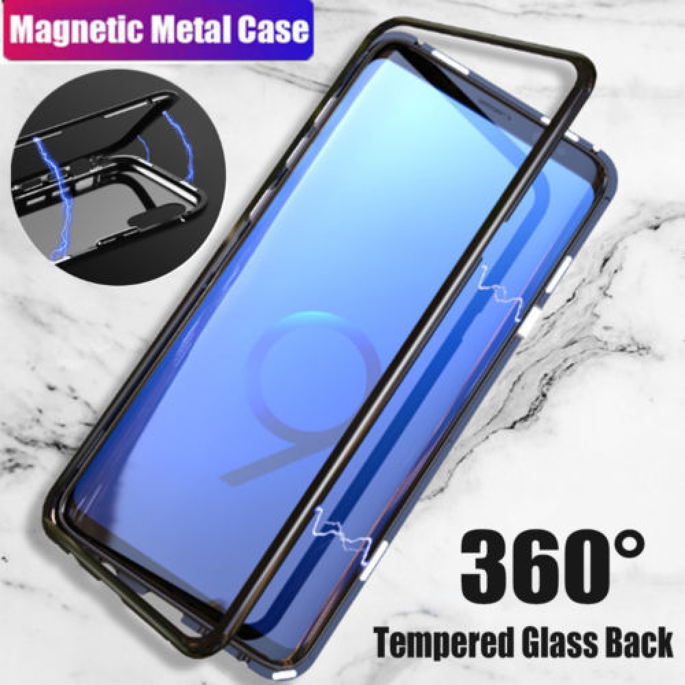 Magnetic Adsorption Metal Bumper Glass Case Cover for Samsung Galaxy S9 S8 Plus - Image 2