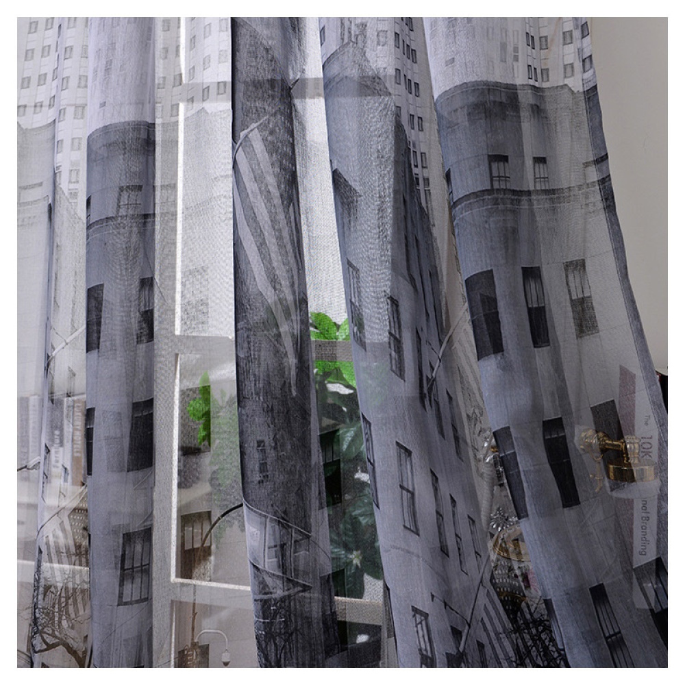 Car Printing Window Curtain Cotton Linen Drapes for Bedroom Balcony Decor Blue car_1 meter wide x 2.7 meters high - Image 3