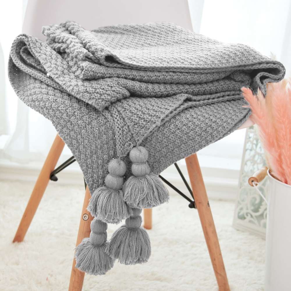 Nordic Tassels Knitted Blanket Pineapple Texture Air Conditioning Sofa Cover medium grey - Image 3