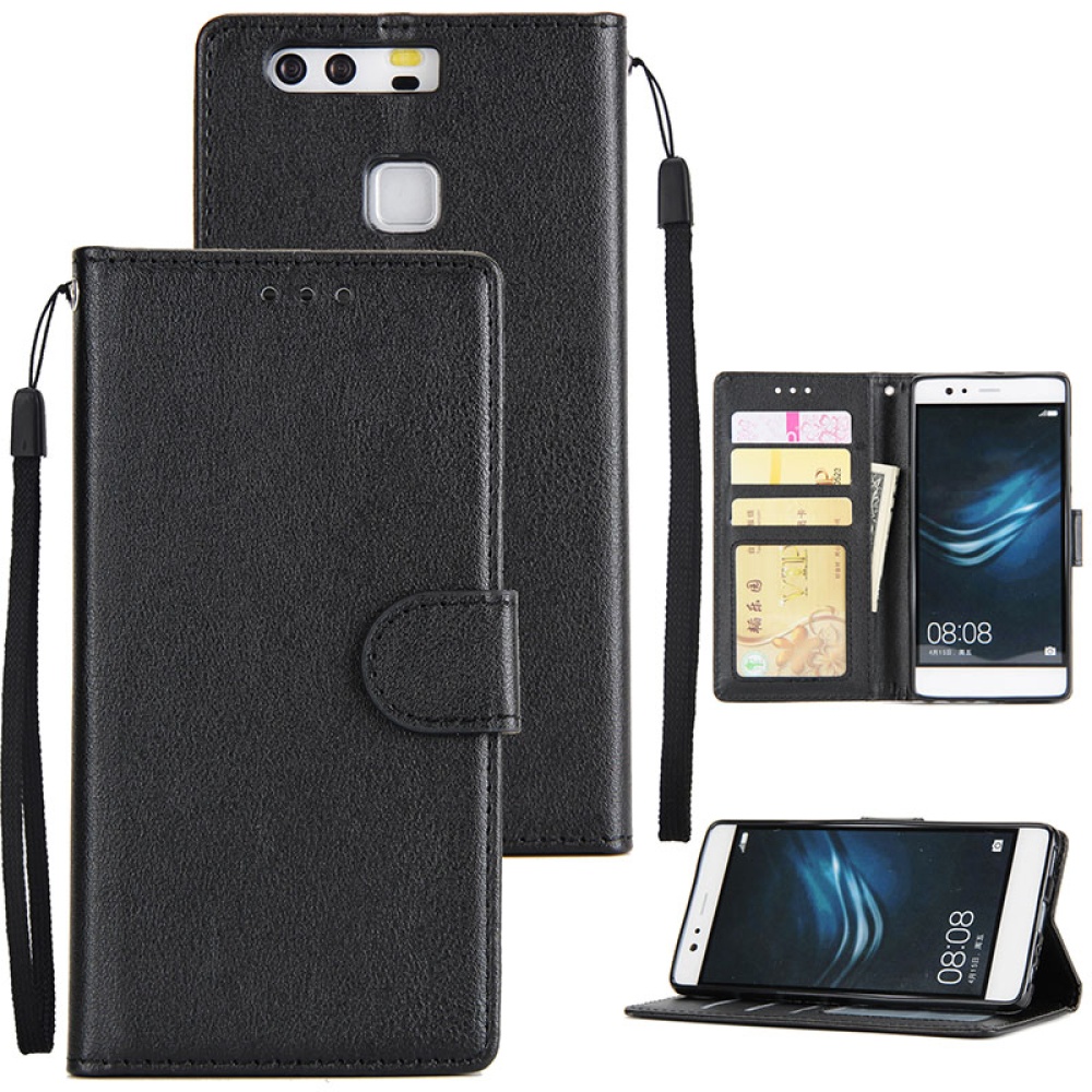 For Huawei P9 plus PU Leather Smart Phone Case Protective Cover with Buckle & 3 Card Position black - Image 2