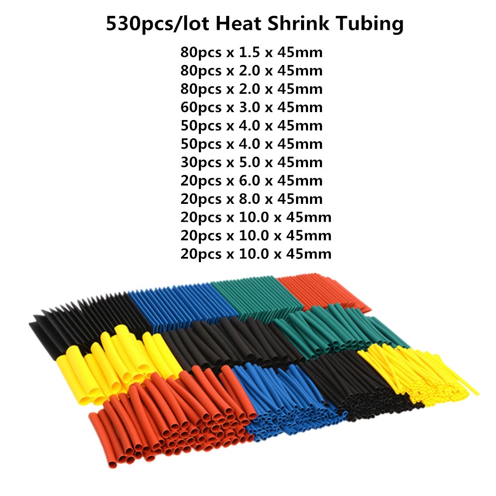 127/328/530Pcs Heat Shrink Tubing 2:1 Car Cable Sleeving Assortment Wrap Wire Insulation Materials DIY Kit 530PCS