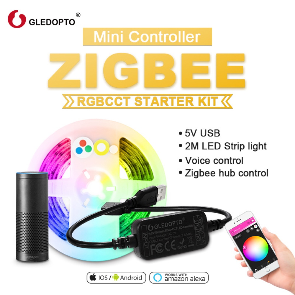 2M Intelligent LED5V ZigBee MINI RGBCCT LED Stripe Light Controller Set USB Interface waterproof - Image 2