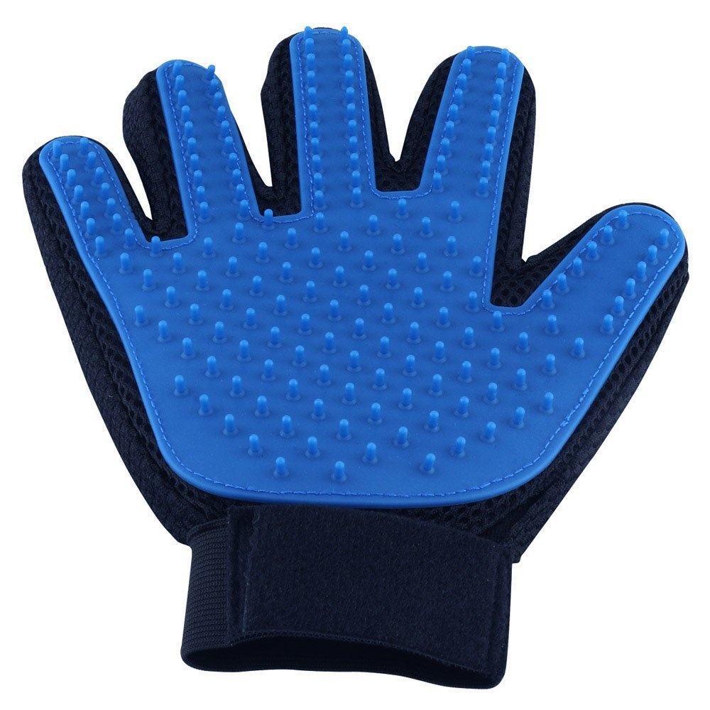 Massage Glove Hair Remove Tool for Pet Dogs Cats (Color Box Packing+Manual) Left hand_blue - Image 2