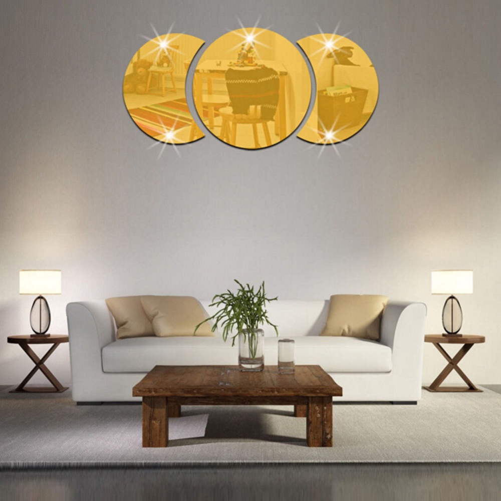 Round Combination Mirror Wall Sticker DIY Decorative Living Room Handwashing Wallpaper Gold