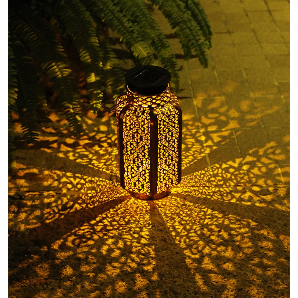 LED Solar Lantern Outdoor Metal Hanging Light for Patio Courtyard Party Walkway Terrace Garden Lawn Decor warm light_Hexagon