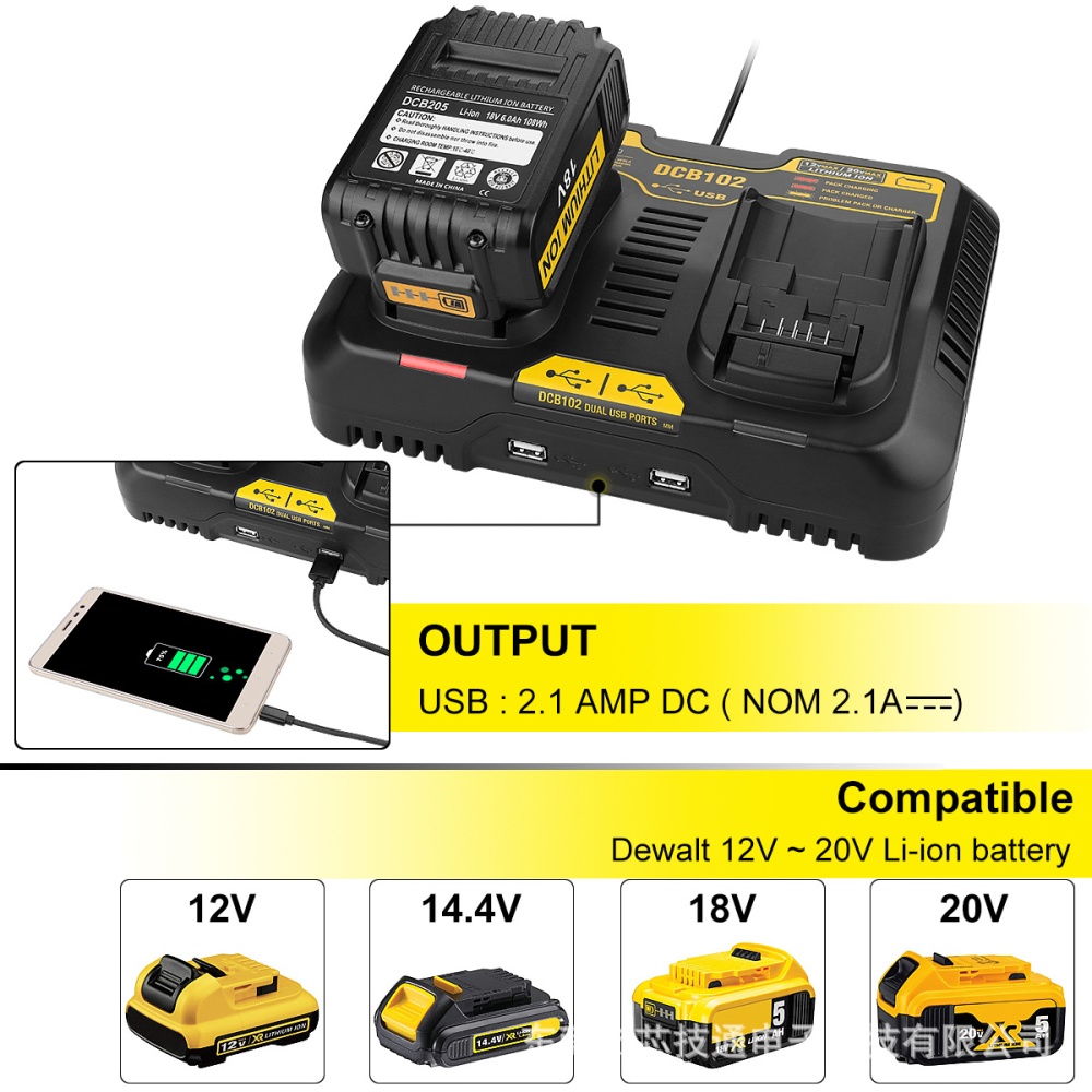 10.8V-20V Dual Port Li-ion Charger for Dewalt DCB102 DCB112 - Image 2