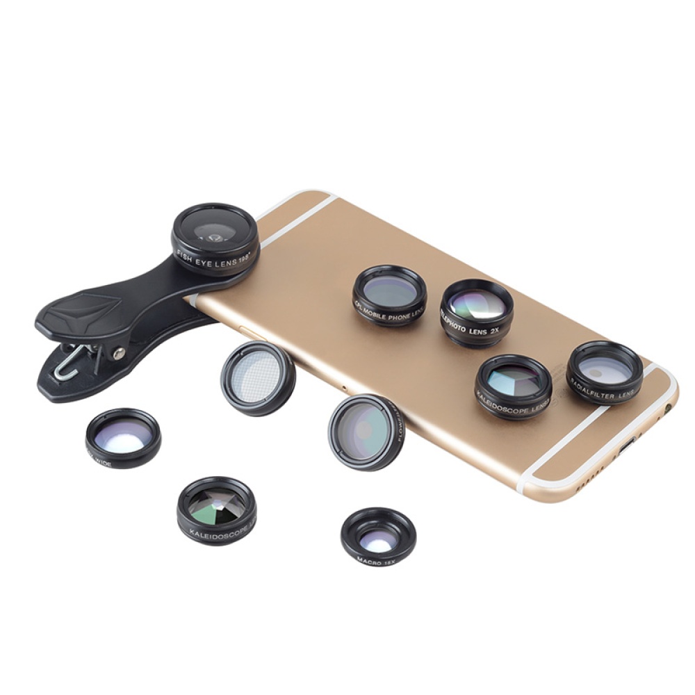 10-In-1 Smartphone Lens Kit - 15X Macro Lens, 0.63X Wide Angle 198-Degree Fisheye X2 Telescopic , Filters - Image 2