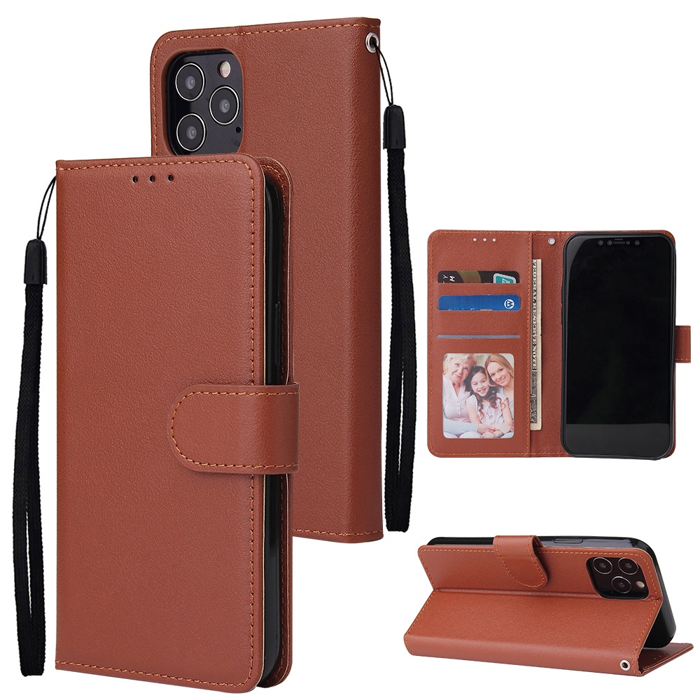 For Iphone 12 5.4 inch/6.1 inch/ 6.7 inch PU Leather Three-card Photo Frame Front Buckle Mobile Phone shell brown - Image 2