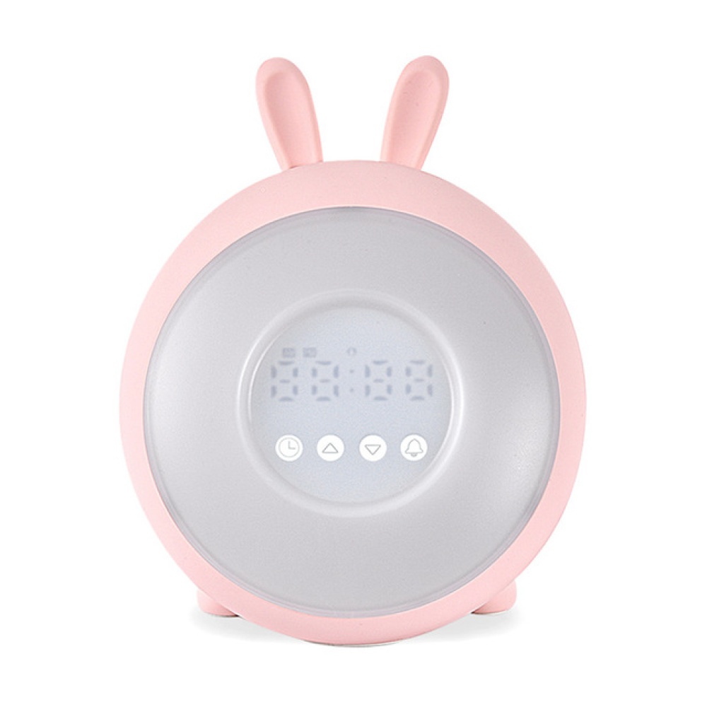LED Rabbit Dream Time Sleeping Wake up Light Desk Bedside Alarm Clock Lamp Rechargable for Bedroom Decoration Pink