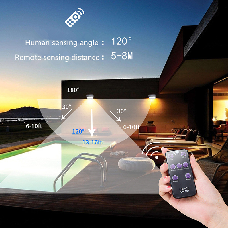 60 LEDs Waterproof Solar-Powered Remote Control LED Garden Lamp Wall Light White Shell - Image 3