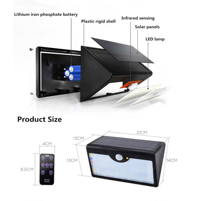 60 LEDs Waterproof Solar-Powered Remote Control LED Garden Lamp Wall Light White Shell - Image 2