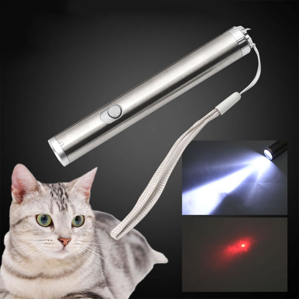 2 in 1 Red Laser Flashlight Cat Teaser Toy Portable Funny Stick for Pets