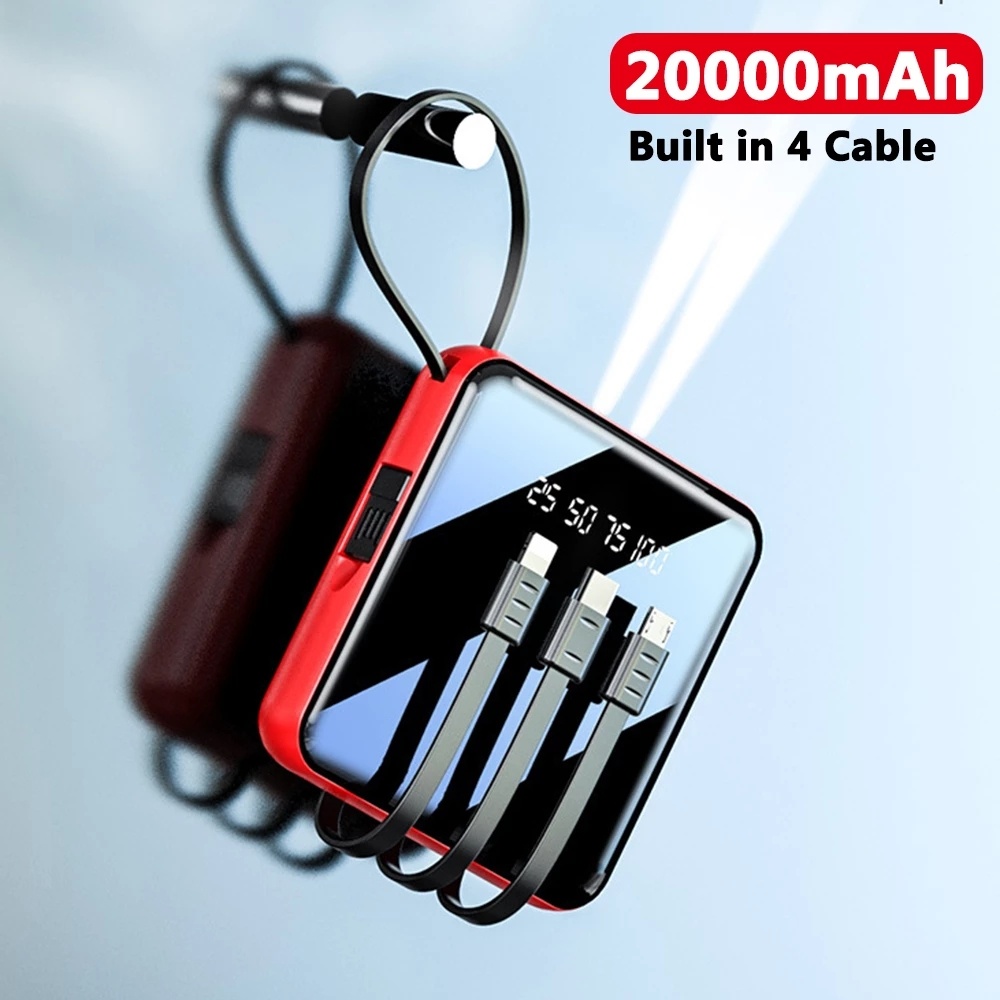 20000mah Mini Power Bank With Cable Powerbanks Led Flashlight Display Portable Charger Fast Charging Red 10000mAh - Image 2