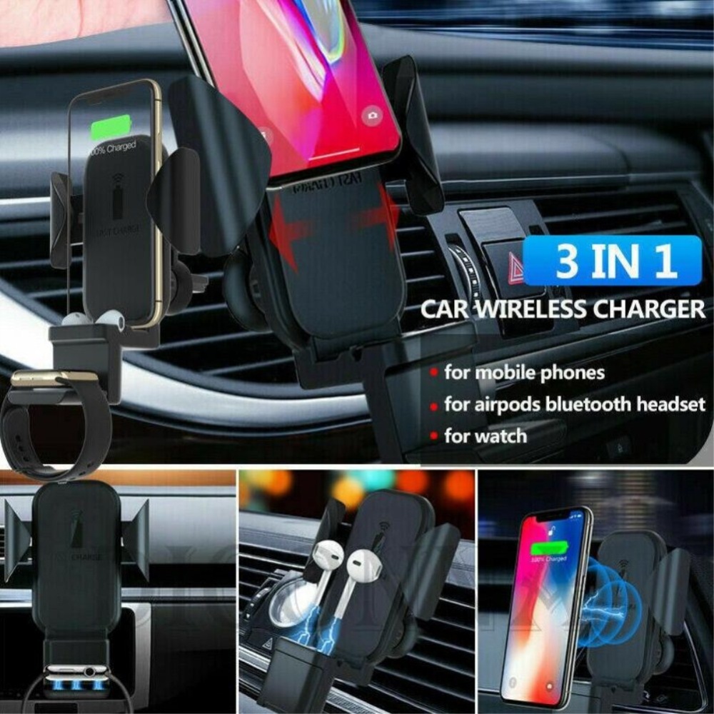 3 in 1 Car TV Wireless Charger Fast-Fill for Smartphone Watch Headset black - Image 2