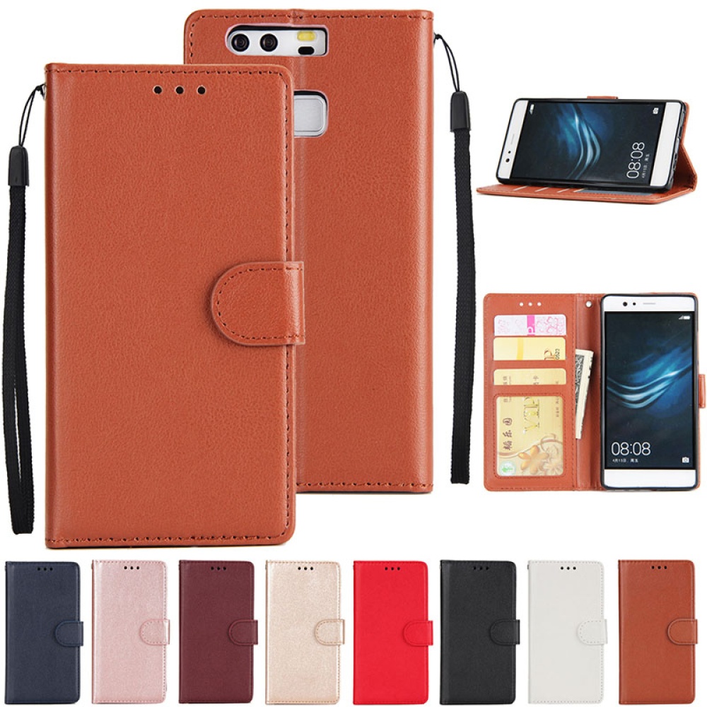 For Huawei P9 plus PU Leather Smart Phone Case Protective Cover with Buckle & 3 Card Position brown - Image 2