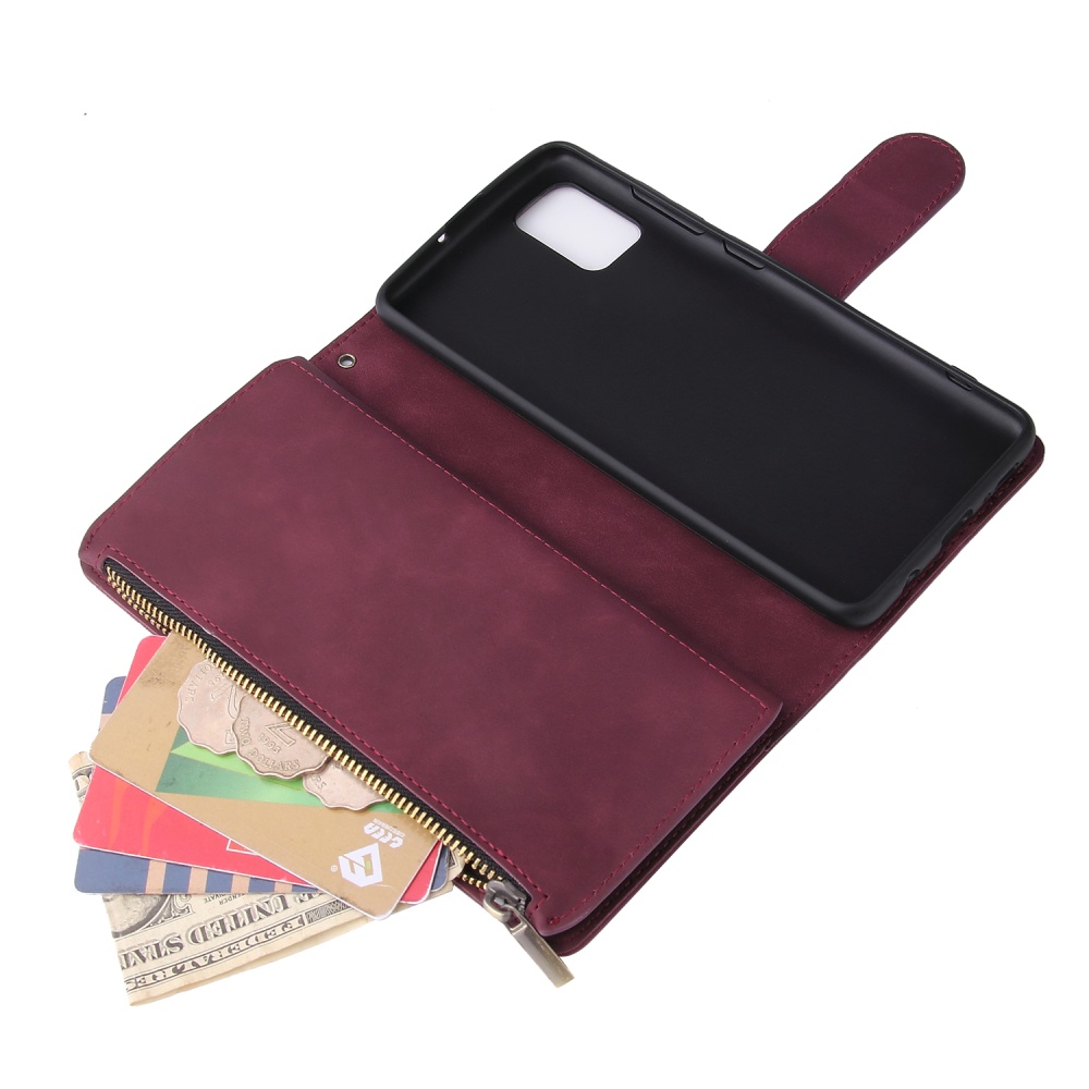 For Samsung A51 Case Smartphone Shell Precise Cutouts Zipper Closure Wallet Design Overall Protection Phone Cover Coffee - Image 2