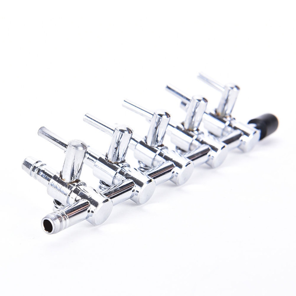 Stainless Steel Aquarium Tank Air Pump Flow Splitter Tube Pipe Line Control Valve Switch 5 heads