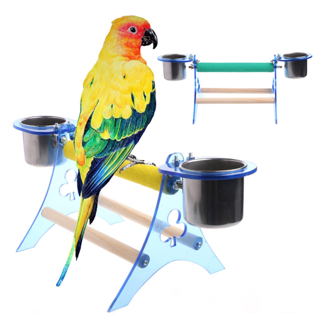 Wooden Tripod Model Home Parrot Pet Bird Perch Cup Stand Platform Toys Small size (stand + cup holder cup) 263g - Image 3