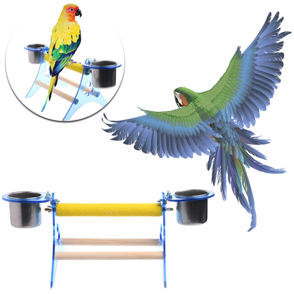 Wooden Tripod Model Home Parrot Pet Bird Perch Cup Stand Platform Toys Small size (stand + cup holder cup) 263g - Image 2