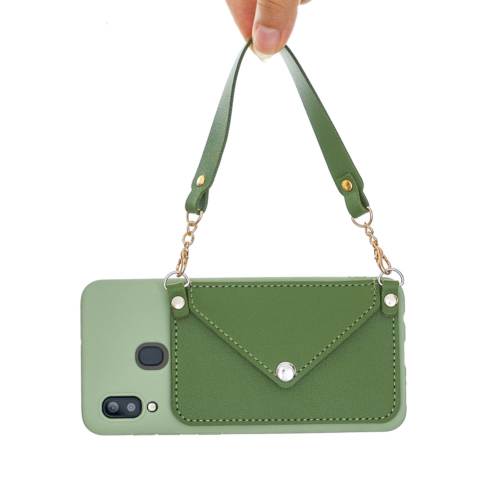 For HUAWEI P20/ P20 Lite/P20 Pro Mobile Phone Cover with Pu Leather Card Holder + Hand Rope Straddle green - Image 2