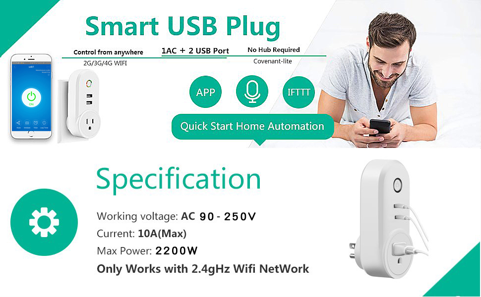 Wifi Smart Socket with USB Outlet Phone Remote Control Support for Alexa Voice - EU Plug - Image 3
