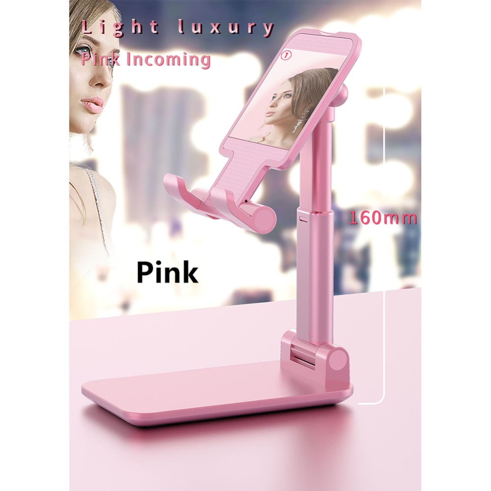 Portable Cell phone Holder Adjustable Angle Lazy Desktop Folding Mobile Phone Bracket Pink - Image 2