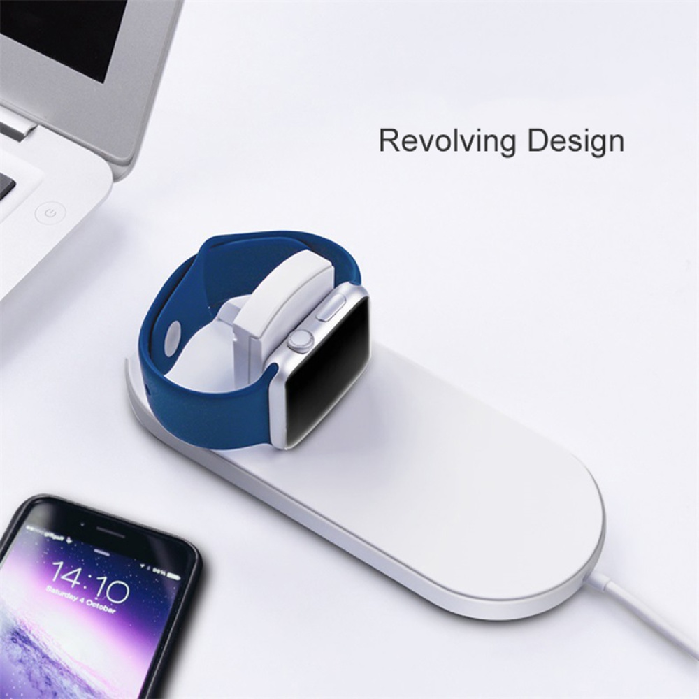 Fashion 2 in 1 Fast Wireless USB Pad Phone Adapter Qi Charger Charging for Apple Watch 3 iPhone X 8 Plus white - Image 2