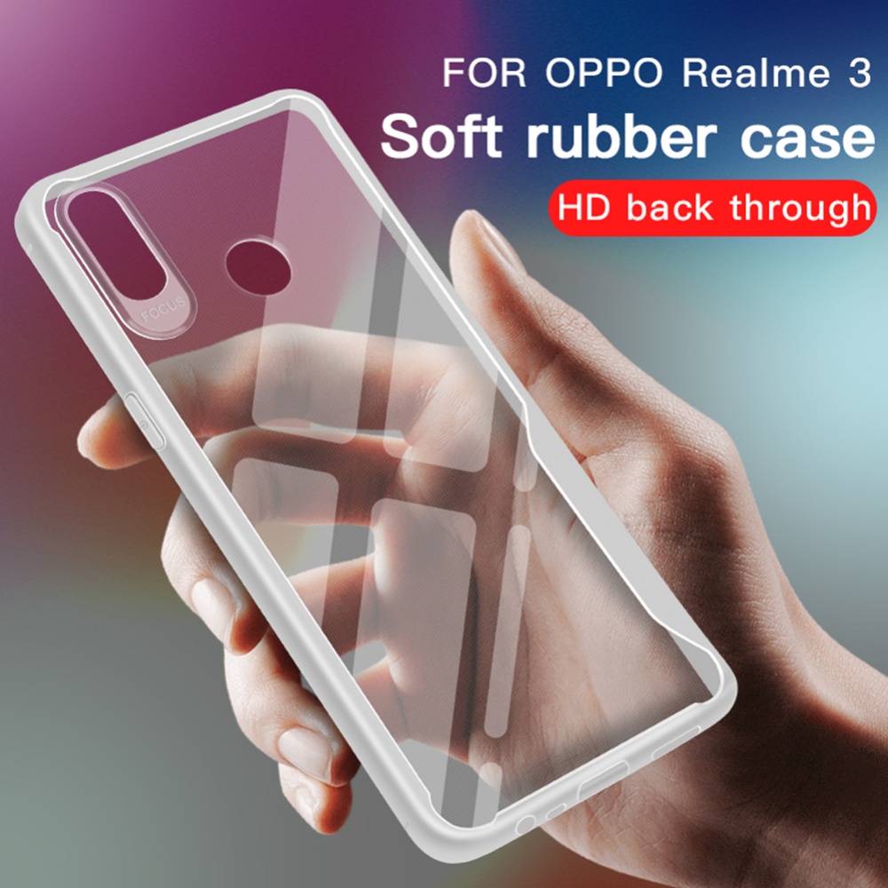 Acekool for OPPO realme 3 Ultra Slim Translucent Back Cover Non-slip Shockproof TPU Full Protective Case Transparent White - Image 2