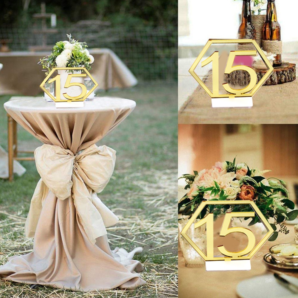 1-15 Hexagon Table Number Signs Acrylic Mirror Symbols for Wedding Party Decoration Gold - Image 3