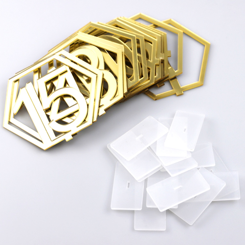 1-15 Hexagon Table Number Signs Acrylic Mirror Symbols for Wedding Party Decoration Gold - Image 2